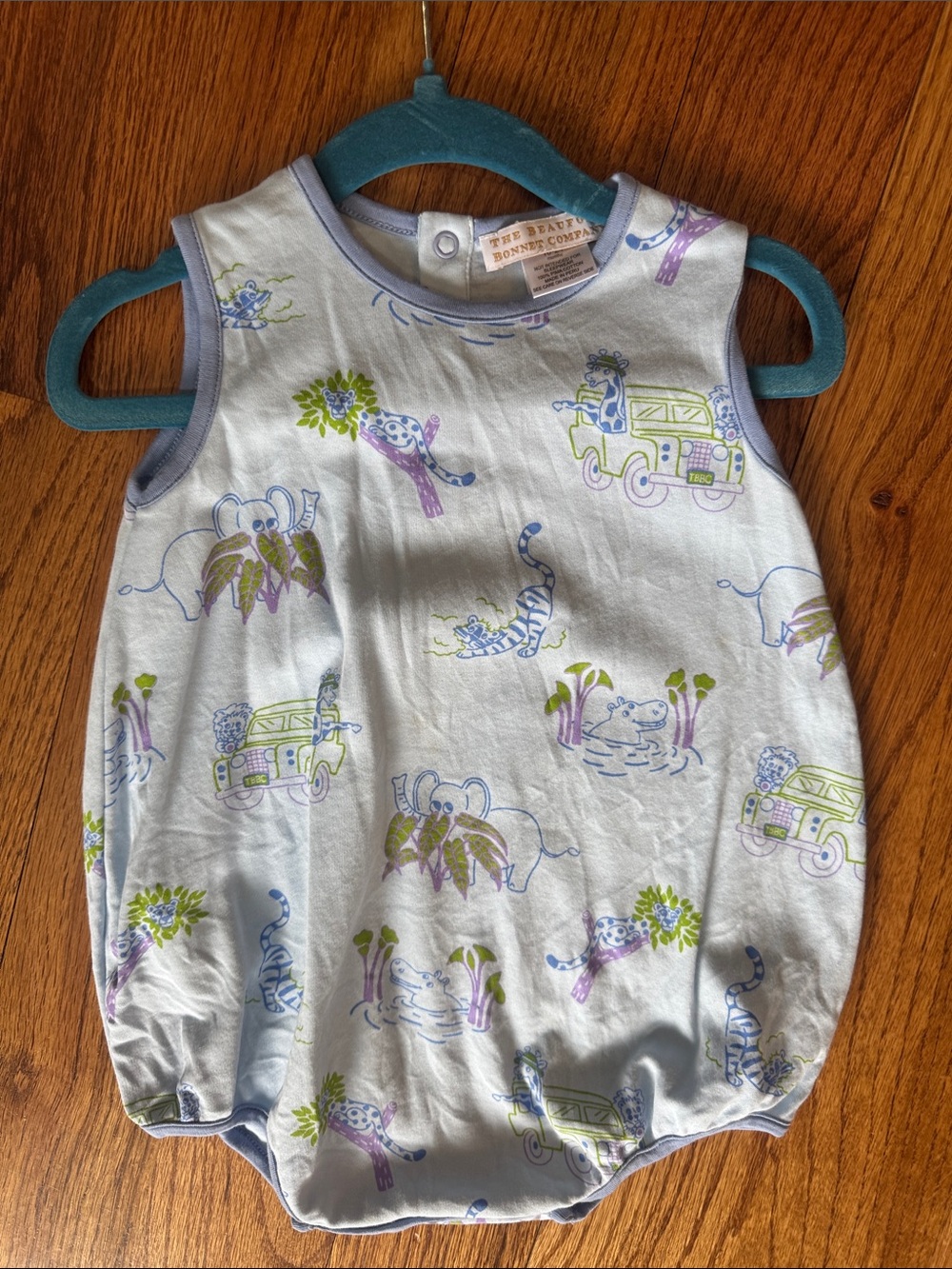The Beaufort Bonnet Company Light Blue Jungle Print Bubble Romper